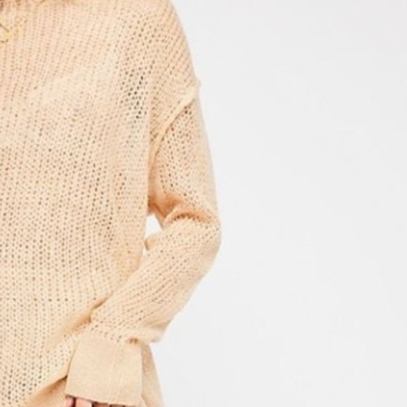Free People Mohair Blend Transparent Crew Neck Sand Beige Cream Tunic Sweater XS - Picture 4 of 7